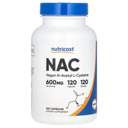 NAC - ن-أسيتيل ل-سيستين نباتي - 600 ملغ - 120 كبسولة من Nutricost